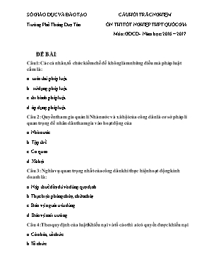 Đề ôn thi tốt nghiệp THPT quốc gia môn Giáo dục công dân - Năm học 2016-2017 - Trường THPT Duy Tân
